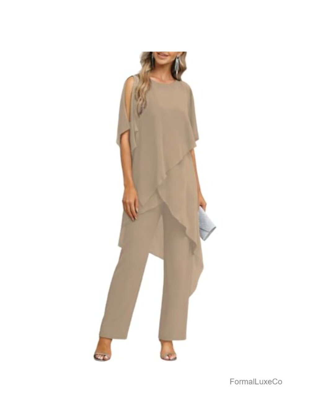 Mother of the Bride Chiffon 2 Piece Pants Suit Wedding Guest Dressy Set